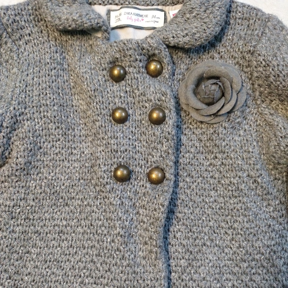 Zara Knitwear Girl's Gray Sweater Cardigan 24-36 - Picture 5 of 7